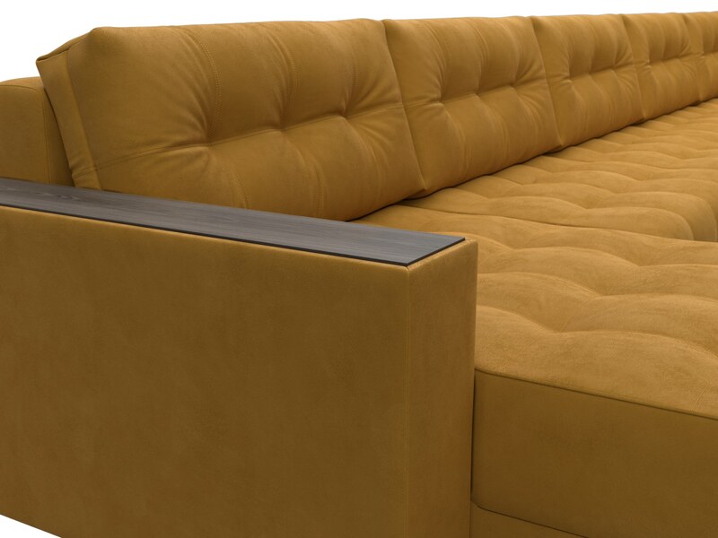 Диван П-образный с декором Лига-049 НПБ Мегалонг, Велюр, BRUT 10 желтый