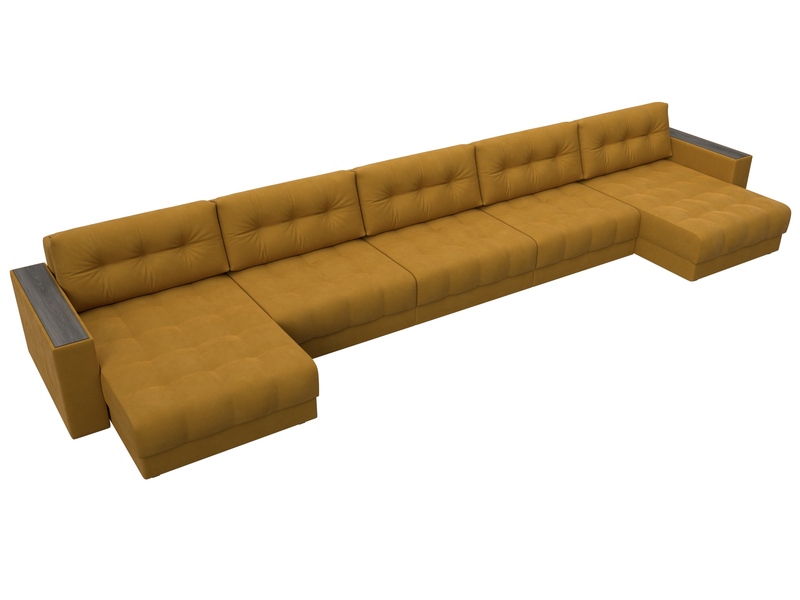 Диван П-образный с декором Лига-049 НПБ Мегалонг, Велюр, BRUT 10 желтый