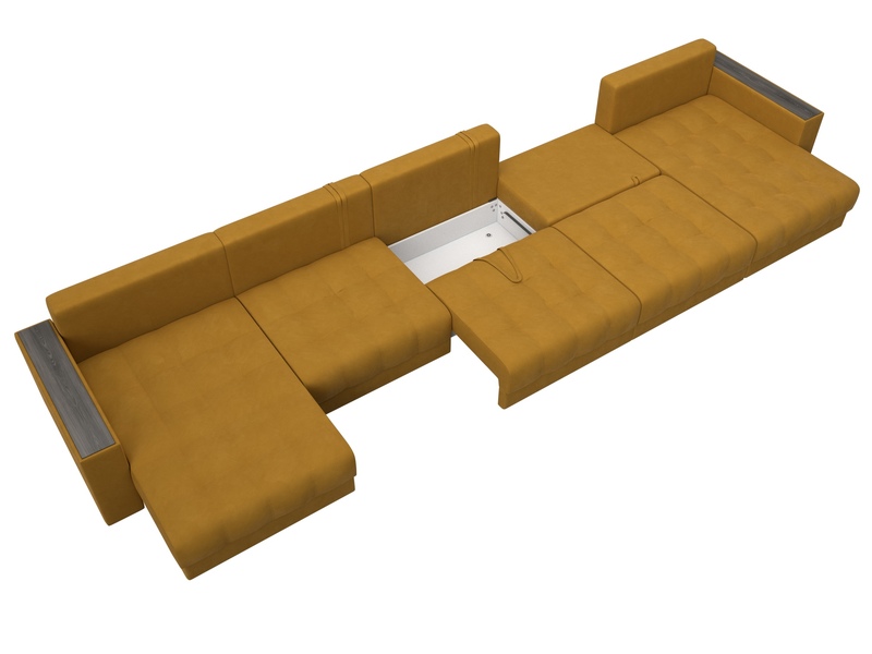 Диван П-образный с декором Лига-049 НПБ Мегалонг, Велюр, BRUT 10 желтый
