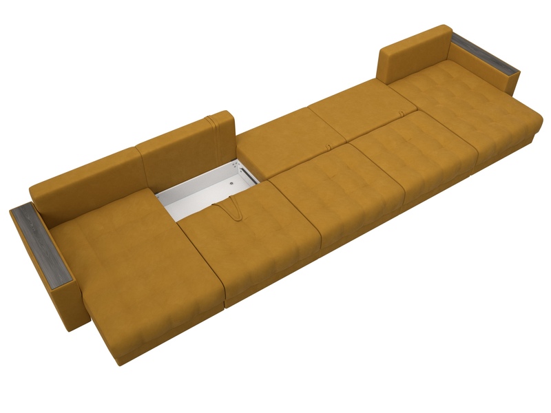 Диван П-образный с декором Лига-049 НПБ Мегалонг, Велюр, BRUT 10 желтый