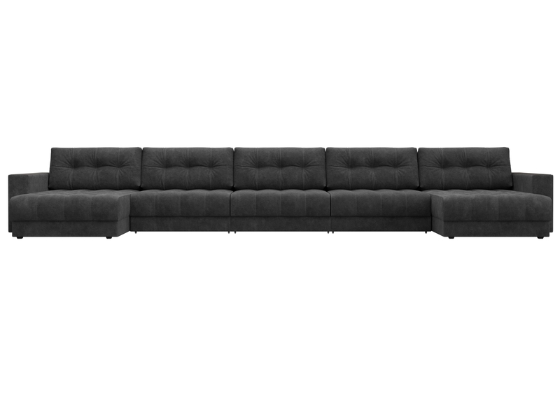 Диван П-образный с декором Лига-049 НПБ Мегалонг, Велюр, BRUT 16 темно-серый