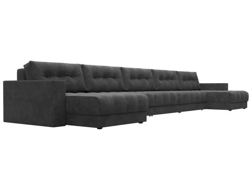 Диван П-образный с декором Лига-049 НПБ Мегалонг, Велюр, BRUT 16 темно-серый