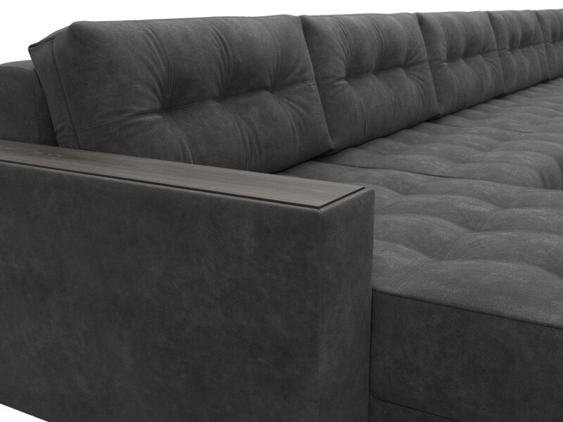 Диван П-образный с декором Лига-049 НПБ Мегалонг, Велюр, BRUT 16 темно-серый