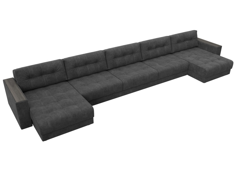 Диван П-образный с декором Лига-049 НПБ Мегалонг, Велюр, BRUT 16 темно-серый