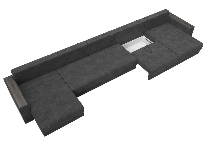 Диван П-образный с декором Лига-049 НПБ Мегалонг, Велюр, BRUT 16 темно-серый