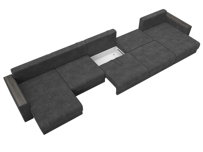 Диван П-образный с декором Лига-049 НПБ Мегалонг, Велюр, BRUT 16 темно-серый