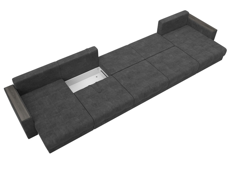 Диван П-образный с декором Лига-049 НПБ Мегалонг, Велюр, BRUT 16 темно-серый