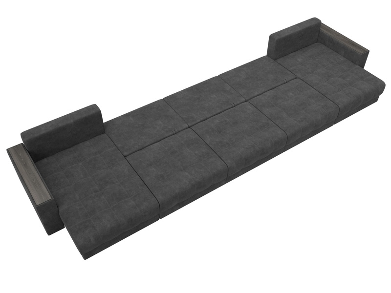 Диван П-образный с декором Лига-049 НПБ Мегалонг, Велюр, BRUT 16 темно-серый