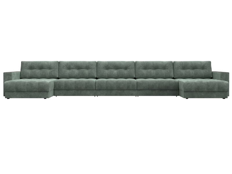Диван П-образный с декором Лига-049 НПБ Мегалонг, Велюр, BRUT 08 зеленый