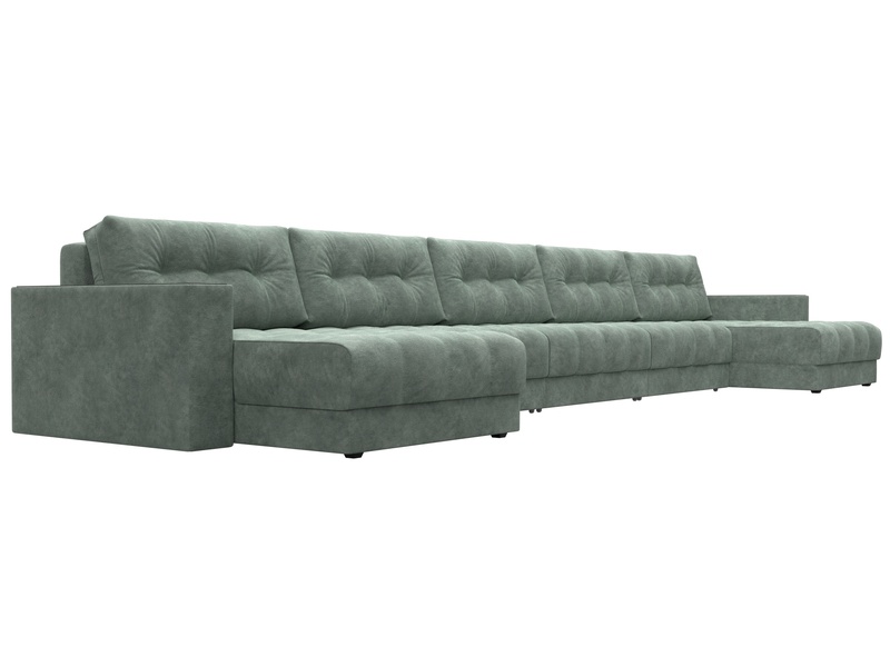 Диван П-образный с декором Лига-049 НПБ Мегалонг, Велюр, BRUT 08 зеленый