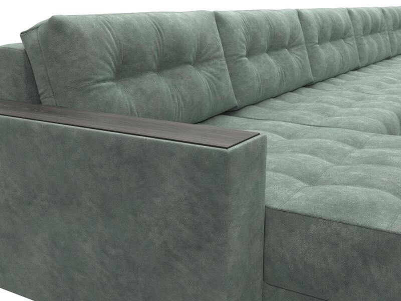Диван П-образный с декором Лига-049 НПБ Мегалонг, Велюр, BRUT 08 зеленый