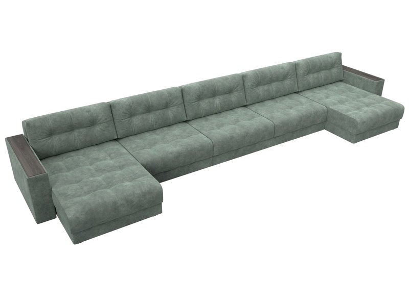 Диван П-образный с декором Лига-049 НПБ Мегалонг, Велюр, BRUT 08 зеленый