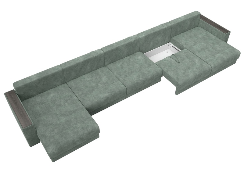 Диван П-образный с декором Лига-049 НПБ Мегалонг, Велюр, BRUT 08 зеленый