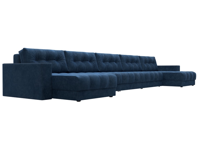 Диван П-образный с декором Лига-049 НПБ Мегалонг, Велюр, BRUT 11 синий