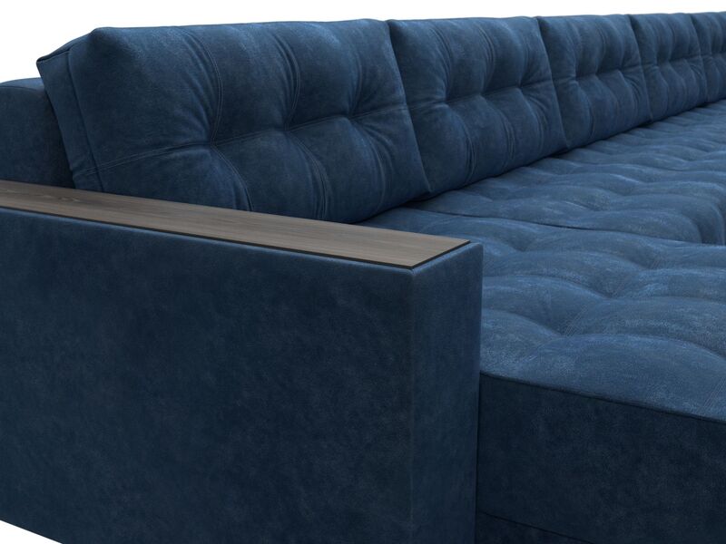 Диван П-образный с декором Лига-049 НПБ Мегалонг, Велюр, BRUT 11 синий