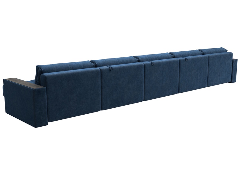 Диван П-образный с декором Лига-049 НПБ Мегалонг, Велюр, BRUT 11 синий