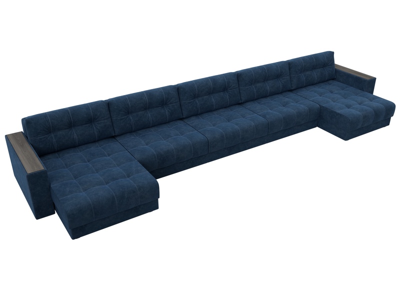 Диван П-образный с декором Лига-049 НПБ Мегалонг, Велюр, BRUT 11 синий