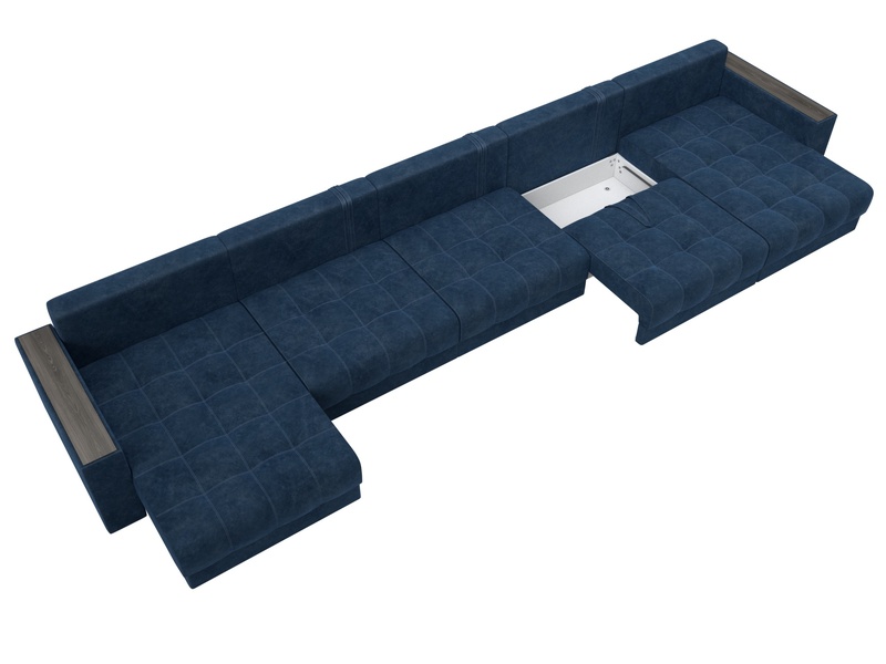 Диван П-образный с декором Лига-049 НПБ Мегалонг, Велюр, BRUT 11 синий