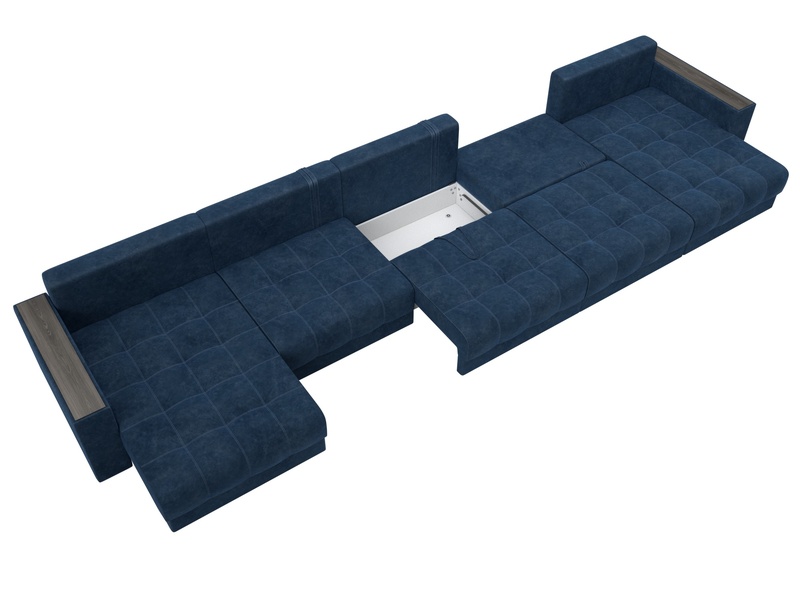 Диван П-образный с декором Лига-049 НПБ Мегалонг, Велюр, BRUT 11 синий