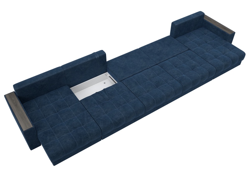 Диван П-образный с декором Лига-049 НПБ Мегалонг, Велюр, BRUT 11 синий