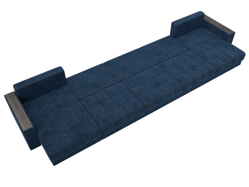 Диван П-образный с декором Лига-049 НПБ Мегалонг, Велюр, BRUT 11 синий