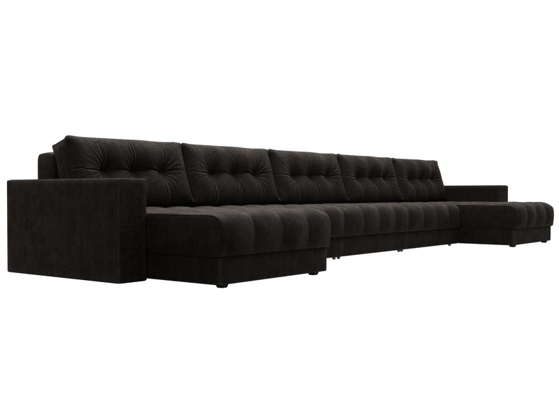 Диван П-образный с декором Лига-049 НПБ Мегалонг, Велюр, BRUT 17 коричневый