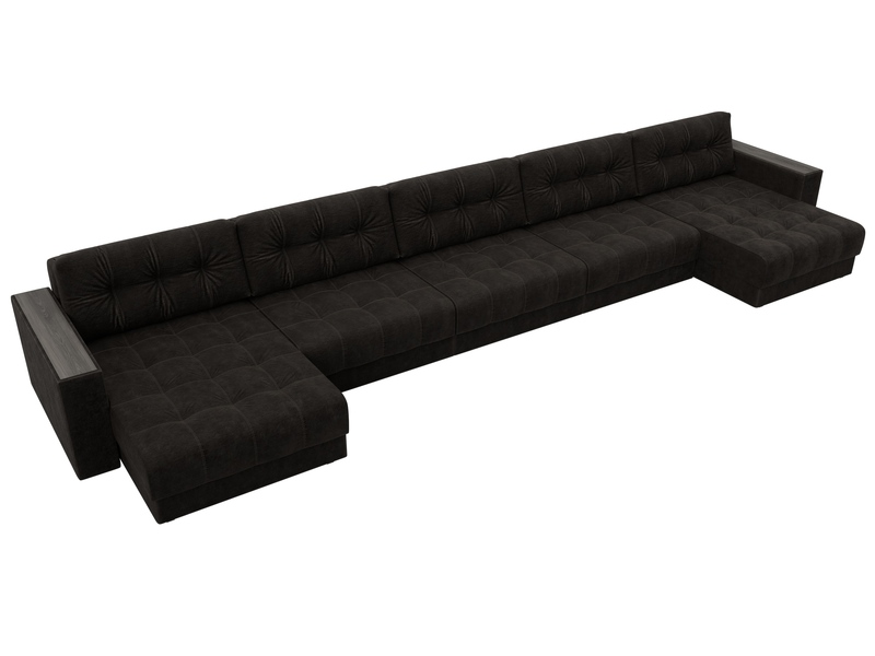 Диван П-образный с декором Лига-049 НПБ Мегалонг, Велюр, BRUT 17 коричневый