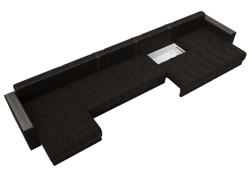 Диван П-образный с декором Лига-049 НПБ Мегалонг, Велюр, BRUT 17 коричневый