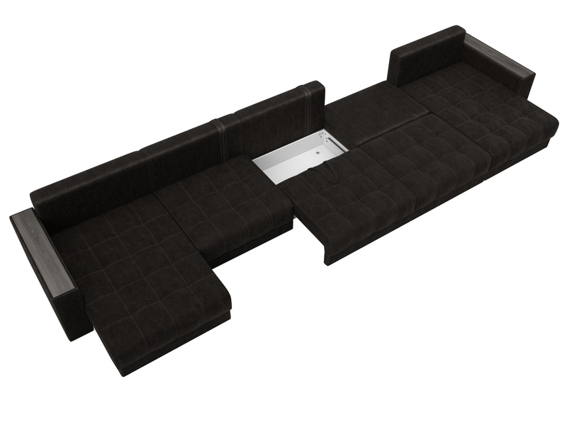 Диван П-образный с декором Лига-049 НПБ Мегалонг, Велюр, BRUT 17 коричневый