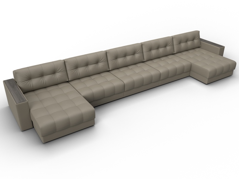 Диван П-образный с декором Лига-049 НПБ Мегалонг, Экокожа, GRIFON 04 бежевый