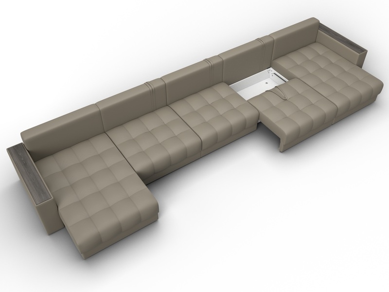 Диван П-образный с декором Лига-049 НПБ Мегалонг, Экокожа, GRIFON 04 бежевый