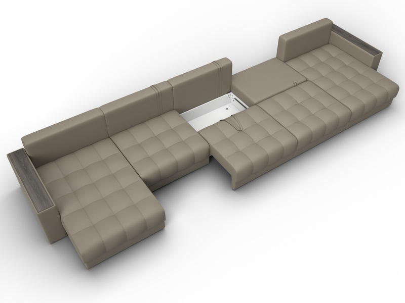 Диван П-образный с декором Лига-049 НПБ Мегалонг, Экокожа, GRIFON 04 бежевый