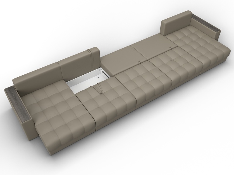 Диван П-образный с декором Лига-049 НПБ Мегалонг, Экокожа, GRIFON 04 бежевый
