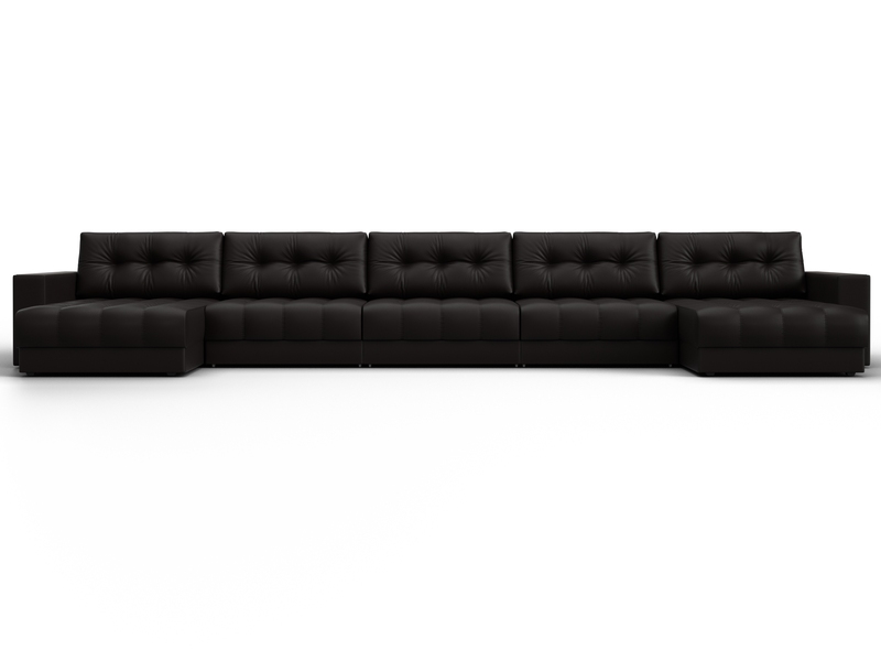 Диван П-образный с декором Лига-049 НПБ Мегалонг, Экокожа, GRIFON 12 коричневый