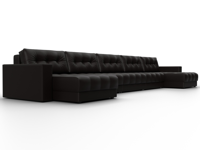 Диван П-образный с декором Лига-049 НПБ Мегалонг, Экокожа, GRIFON 12 коричневый