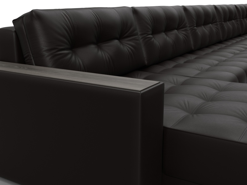 Диван П-образный с декором Лига-049 НПБ Мегалонг, Экокожа, GRIFON 12 коричневый