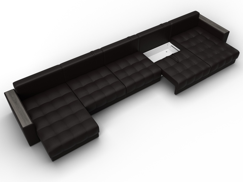 Диван П-образный с декором Лига-049 НПБ Мегалонг, Экокожа, GRIFON 12 коричневый