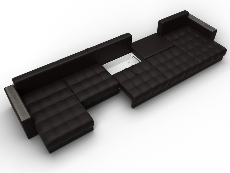 Диван П-образный с декором Лига-049 НПБ Мегалонг, Экокожа, GRIFON 12 коричневый