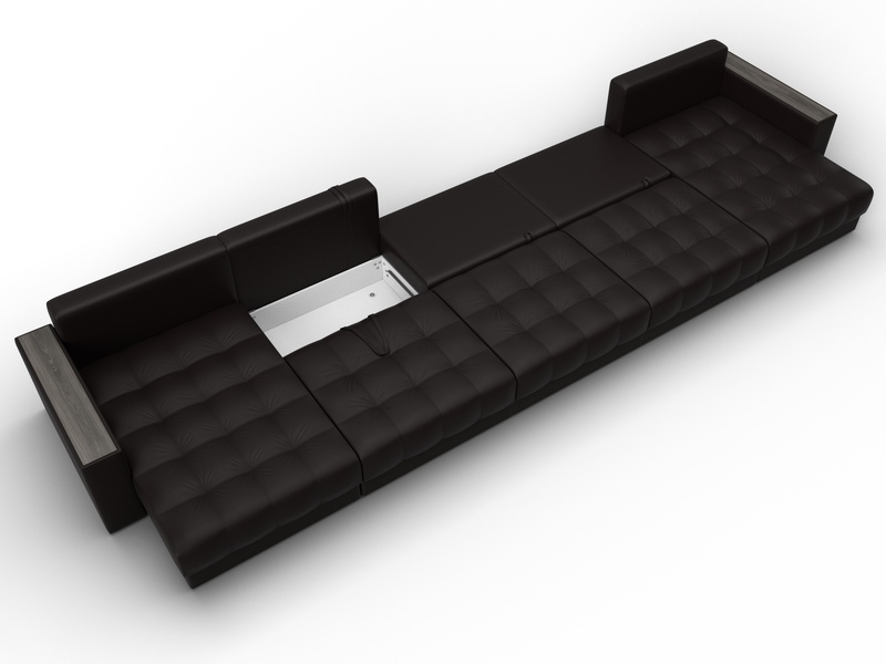 Диван П-образный с декором Лига-049 НПБ Мегалонг, Экокожа, GRIFON 12 коричневый