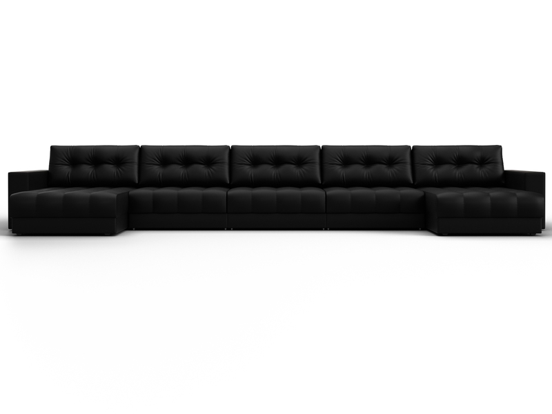 Диван П-образный с декором Лига-049 НПБ Мегалонг, Экокожа, GRIFON 18 черный