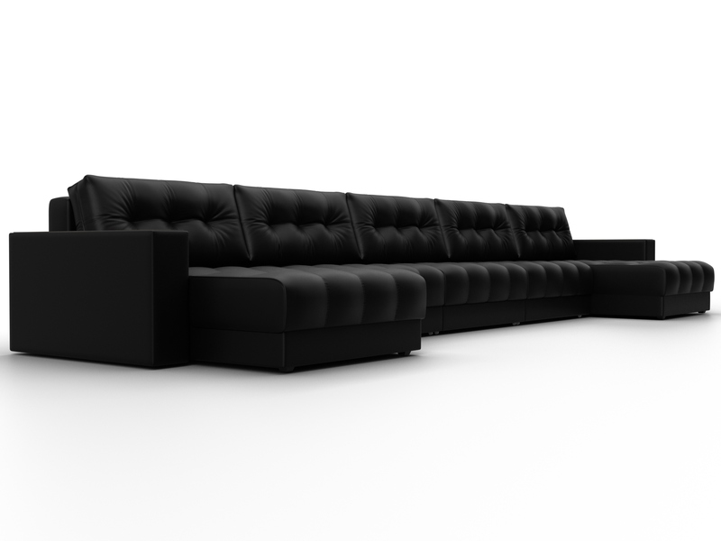 Диван П-образный с декором Лига-049 НПБ Мегалонг, Экокожа, GRIFON 18 черный