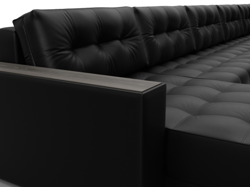 Диван П-образный с декором Лига-049 НПБ Мегалонг, Экокожа, GRIFON 18 черный