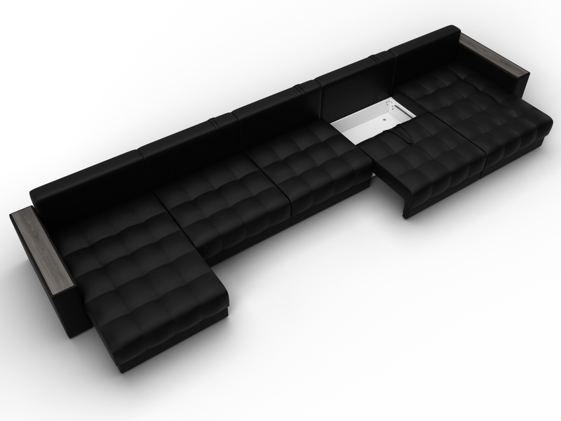 Диван П-образный с декором Лига-049 НПБ Мегалонг, Экокожа, GRIFON 18 черный