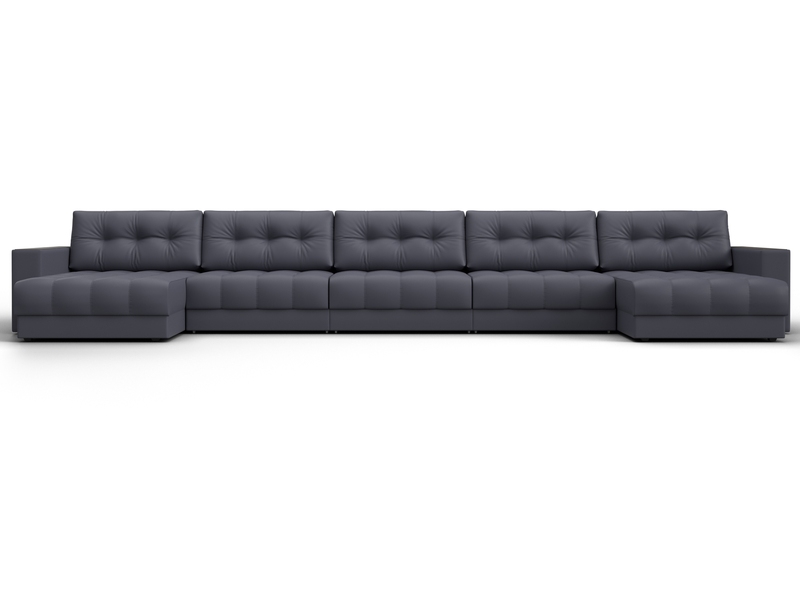 Диван П-образный с декором Лига-049 НПБ Мегалонг, Экокожа, GRIFON 15 серый