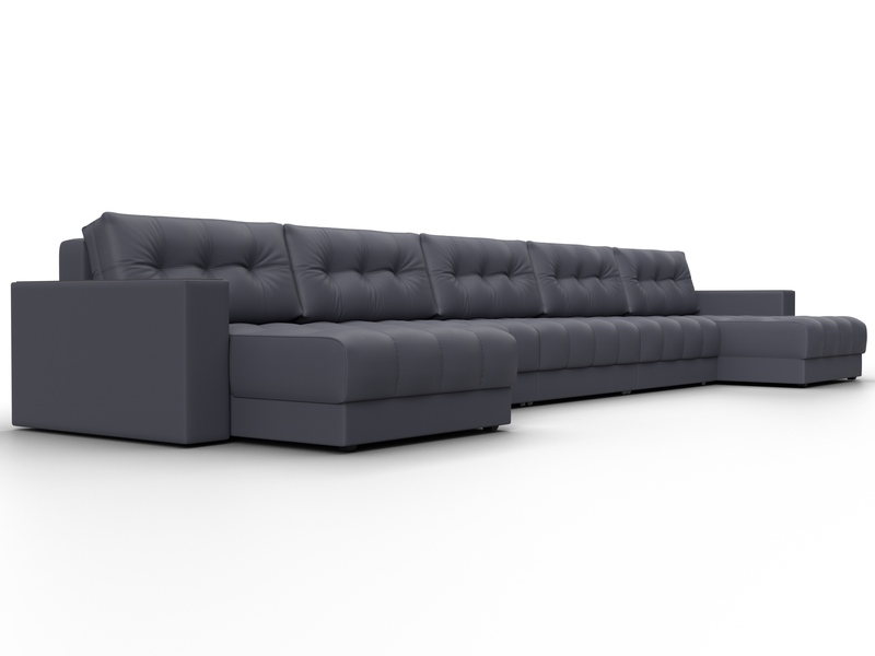 Диван П-образный с декором Лига-049 НПБ Мегалонг, Экокожа, GRIFON 15 серый