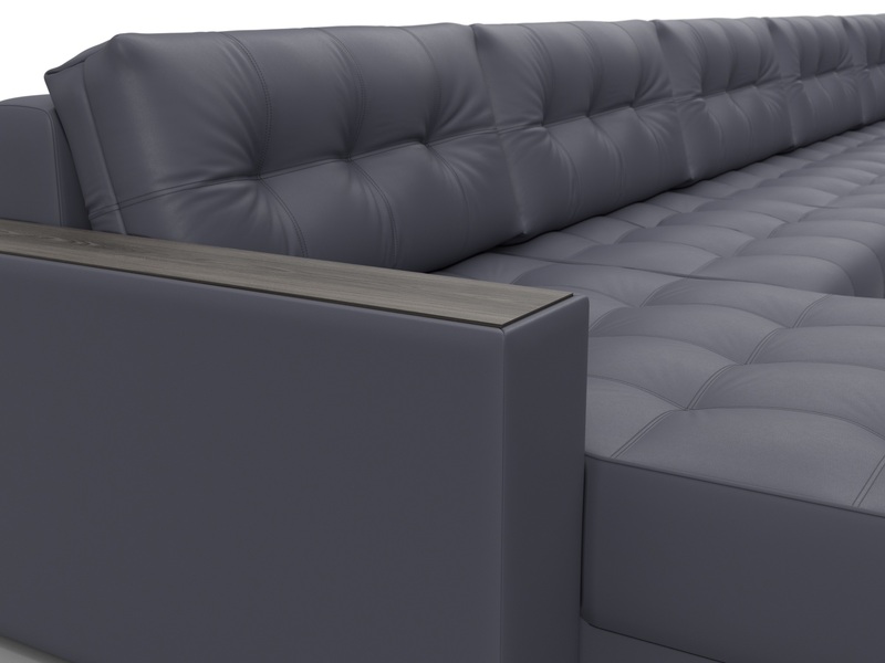 Диван П-образный с декором Лига-049 НПБ Мегалонг, Экокожа, GRIFON 15 серый