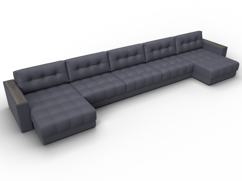 Диван П-образный с декором Лига-049 НПБ Мегалонг, Экокожа, GRIFON 15 серый