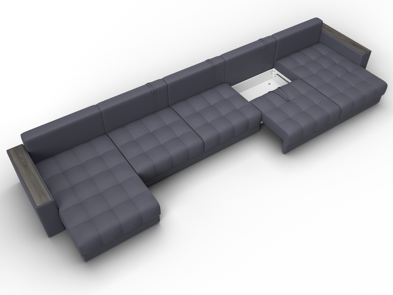 Диван П-образный с декором Лига-049 НПБ Мегалонг, Экокожа, GRIFON 15 серый