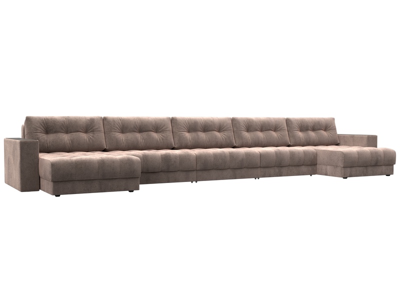 Диван П-образный с декором Лига-049 НПБ Мегалонг, Велюр, TOWER 05 бежевый