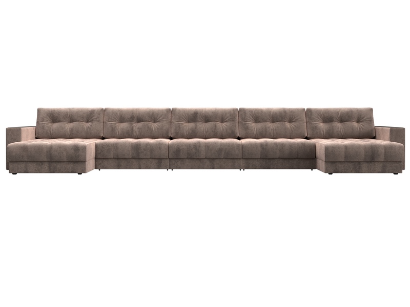 Диван П-образный с декором Лига-049 НПБ Мегалонг, Велюр, TOWER 05 бежевый